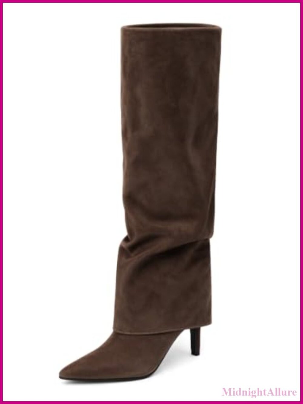Slouchy Knee High Boots Pointed Toe Kitten Heel Faux Suede